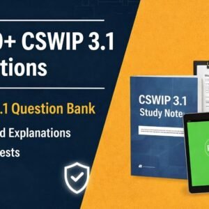 CSWIP 3.1 exam preparation course thumbnail showing 2000+ practice questions with detailed explanations and pass first attempt message